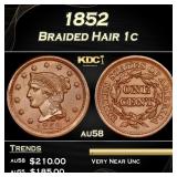 1852 Braided Hair Large Cent 1c Grades au58