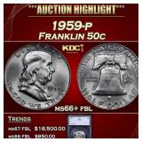 1959-p Franklin Half Dollar 50c ms66+ fbl SEGS