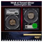 CACG 1948-d Washington Quarter Toned Silver 25c un