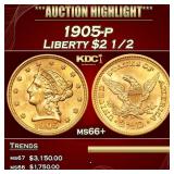 1905-p Gold Liberty Quarter Eagle $2 1/2 ms66+ SEG