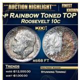 1949-p Roosevelt Dime Rainbow Toned TOP POP! 10c m