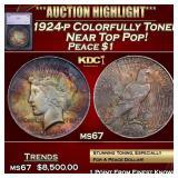 1924-p Peace Dollar Colorfully Toned Near Top Pop!