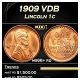 1909 VDB Lincoln Cent 1c ms66+ rd SEGS