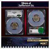 CACG 1944-d Jefferson Nickel 5c ms65 CACG