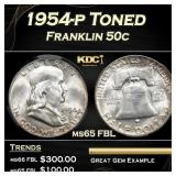 CACG 1954-p Franklin Half Dollar Toned 50c ms65 FB