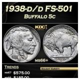 1938-d/d Buffalo Nickel FS-501 5c ms66+ SEGS