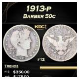 1913-p Barber Half Dollars 50c Grades f12
