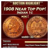 1908 Indian Cent Near Top Pop! 1c ms66+ rd SEGS