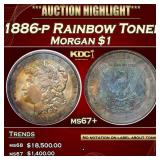 1886-p Morgan Dollar Rainbow Toned $1 ms67+ PCI