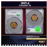 CACG 1957-d Lincoln Cent 1c ms65 rb CACG