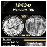1943-d Mercury Dime 10c Grades ms66 FSB