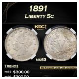 1891 Liberty Nickel 5c ms63 PGA