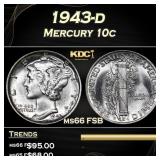 1943-d Mercury Dime 10c Grades ms66 FSB