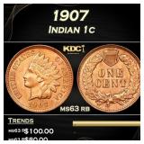 1907 Indian Cent 1c Grades ms63 rb