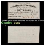 1861 Confederate States of America CSA $40 Note Gr
