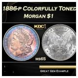 1886-p Morgan Dollar Colorfully Toned $1 Grades ms