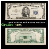 1953C $5 Blue Seal Silver Certificate Grades vf+