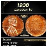 1938 Proof Lincoln Cent 1c Grades pr65 rb