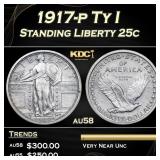 1917-p Ty I Standing Liberty Quarter 25c Grades au