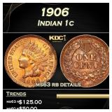 1906 Indian Cent 1c ms63 rb details SEGS