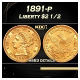 1891-p Gold Liberty Quarter Eagle $2 1/2 ms63 deta