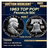 1963 Proof Franklin Half Dollar TOP POP! 50c pr69