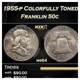 CACG 1955-p Franklin Half Dollar Colorfully Toned
