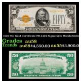 1928 $50 Gold Certificate FR-2404 Signatures Woods
