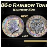 1986-d Kennedy Half Dollar Rainbow Toned 50c Grade