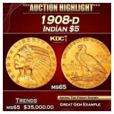 1908-d Gold Indian Half Eagle 5 ms65 USCG