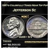 1987-d Jefferson Nickel Colorfully Toned Near Top