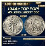 1944-p Walking Liberty Half Dollar TOP POP! 50c ms
