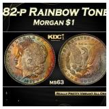 PCGS 1882-p Morgan Dollar Rainbow Toned $1 ms63 PC