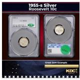 CACG 1955-s Roosevelt Dime Silver 10c ms65 CACG