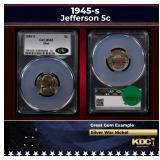 CACG 1945-s Jefferson Nickel 5c ms65 CACG