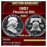 1951 Proof Franklin Half Dollar 50c pr65 dcam SEGS
