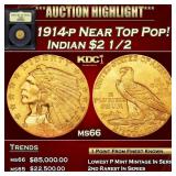 1914-p Gold Indian Quarter Eagle Near Top Pop! 2.5