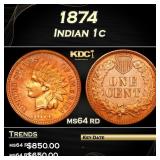 1874 Indian Cent 1c ms64 rd SEGS