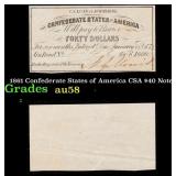 1861 Confederate States of America CSA $40 Note Gr