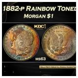 PCGS 1882-p Morgan Dollar Rainbow Toned $1 ms63 PC
