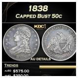 1838 Capped Bust Half Dollar 50c Grades au details