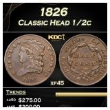 1826 Classic Head half cent 1/2c xf45 SEGS