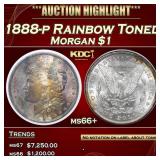 1888-p Morgan Dollar Rainbow Toned $1 ms66+ PCI