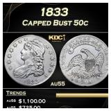 1833 Capped Bust Half Dollar 50c au55 SEGS