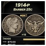 PCGS 1914-p Barber Quarter 25c f15 PCGS