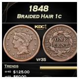 1848 Braided Hair Large Cent 1c Grades vf35