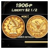 1906-p Gold Liberty Quarter Eagle $2 1/2 ms63 deta