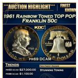 1961 Proof Franklin Half Dollar Rainbow Toned TOP