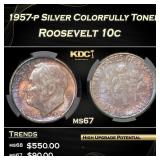 CACG 1957-p Roosevelt Dime Silver Colorfully Toned