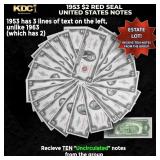 10x 1953 $2 Red Seal United States Note Grades CU